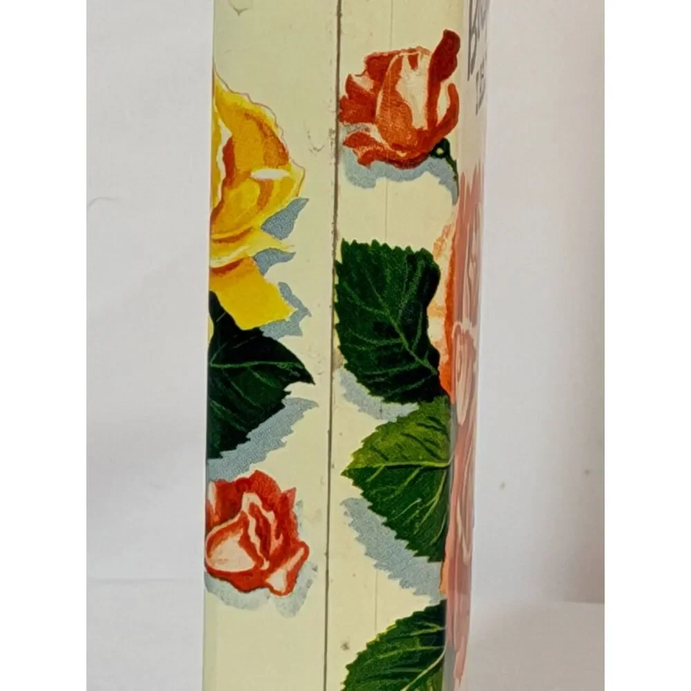VTG Rose Bouquet Talc Metal Canister with Lid Roses Floral Boudoir 1940s 1950s